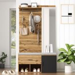Armoire 104 x 39 x 190 cm meuble dentre avec banc  chaussures miroir tiroirs rangement tringle  vtements ...