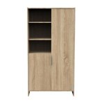 Armoire 2 portes et 3 niches avec poign�es dor�es d�cor ch�ne dor� - azur
