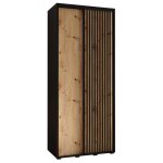 Armoire  2 portes coulissantes - abiksmeble sapporo 1 - avec tagres 2052x120x45 cm corps noir front ...