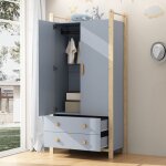 Armoire � 2 portes avec penderie et 2 tiroirs meuble dentr�e garde - robe pour chambre cadre en pin 90 ...