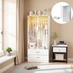 Armoire avec 2 portes vitr�es et 2 tiroirs - dressing de chambre adulte - 80x50x175cm - avec �clairage ...