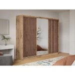 Armoire 3 portes coulissantes - avec miroir - l250 cm - coloris : naturel et noir - calowi