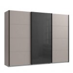 Armoire 3 portes coulissantes tilburg 270 cm gris sahara verre noir et graphite