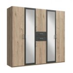 Armoire 4 portes chnes 2 portes miroirs diver 225 cm 2 tiroirs graphites