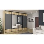 Armoire 4d / 320 grand chne naturel / graphite avec 2 miroirs (fixations noires)