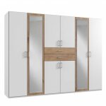 Armoire 6 portes blancs 2 portes miroirs diver 270 cm 2 tiroirs chnes poutres