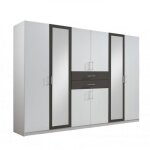 Armoire 6 portes blancs 2 portes miroirs diver 270 cm 2 tiroirs graphites