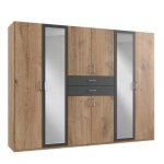 Armoire 6 portes chnes poutres 2 portes miroirs diver 270 cm 2 tiroirs graphites