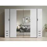 Armoire avec 6 tiroirs et 4 portes - avec miroir - l270 cm - blanc - arvolia