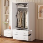 Armoire 70 * 40 * 170cm double porte avec tiroirs et compartiments blanc (ancien sku: ldb00307aak)