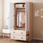 Armoire 70 * 40 * 170cm double porte avec tiroirs et compartiments bois + blanc (ancien sku: ldb00307aan) ...