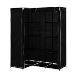 Armoire d?angle avec housse organisateur de rangement pour v�tements en tissu coloris noir