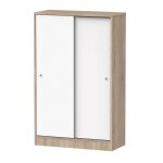 Armoire auxiliaire meuble multi - usages basse  2 portes coulissantes coloris blanc et chne cambrien ...