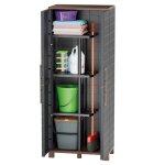 Armoire � balais + 3 etag�res amovibles anthracite 68 x 37 x 169 cm - placard � balais charge 60kg garage ...
