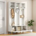 Armoire avec banc meuble de rangement multifonction rangement ouvert 6 crochets et pieds en or pour couloir ...
