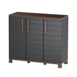 Armoire basse de rangement 3 portes 1 �tag�re 20kg max int�rieur ext�rieur - meuble de rangement anthracite ...