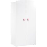 Armoire bb basic - mdf - blanc - 2 portes - bouton c?ur rose - 85 x 175 x 56 cm - baby price