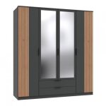 Armoire belou 5 portes 2 miroirs 2 tiroirs dcor graphite rechampis aspect clayettes chne artisan