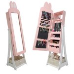 Armoire � bijoux pour enfants avec miroir tiroir crochets bo�te de rangement ros�