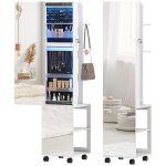 Armoire  bijoux - homcom - avec miroir - pivotante  360 - verrouillable - clairage led - cadre blanc ...