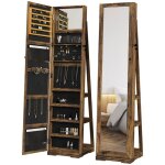 Armoire � bijoux - homcom - pivotante verrouillable bo�te � bijoux avec miroir - 38x38x160cm - brun rustique ...