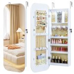 Armoire � bijoux avec miroir led costway �tag�res de rangement et crochets design verrouillable montage ...