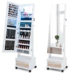 Armoire  bijoux avec miroir - relax4life - angles rglables - lumire led 3 couleurs - 4 roues universelles ...