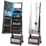 Armoire  bijoux avec miroir - relax4life - angles rglables - lumire led 3 couleurs - 4 roues universelles ...