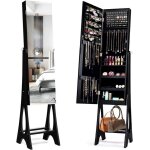 Armoire a bijoux avec miroir sur pieds - relax4life - 12 lumi�res led - 3 angles r�glables - �tag�re ...