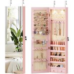 Armoire � bijoux mural avec miroir et lumi�re led costway rangement de bijoux accroch�e � la porte 120 ...