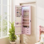 Armoire � bijoux murale avec miroir - relax4life - 5 lumi�res automatiques - 6 tiroirs en mdf - 2 modes ...
