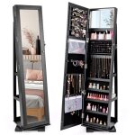 Armoire  bijoux pivotante  360 degrs costway grand miroir psych porte verrouillable 3 etagres de ...