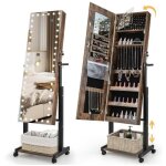 Armoire � bijoux - relax4life - led 3 couleurs - hauteurs et angles r�glables - roues verrouillables ...