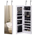 Armoire  bijoux suspendue au mur ou  la porte - homcom - avec miroir - led - 5 tagres - 2 tiroirs ...