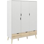 Armoire - blanc / chne - 3 portes / 3 tiroirs - pitement vas en bois massif - chambre - 1472 x 581 ...
