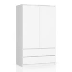 Armoire blanche avec 2 portes et 2 tiroirs 90x180 cm tringle à vêtements armoire chambre salon blanc Armoire blanche avec 2 portes et 2 tiroirs 90x180 cm tringle à vêtements armoire chambre salon blanc