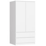 Armoire blanche 60 x 180 cm avec 2 portes 2 tiroirs tringle à vêtements et 1 étagère armoire chambre ... Armoire blanche 60 x 180 cm avec 2 portes 2 tiroirs tringle à vêtements et 1 étagère armoire chambre ...