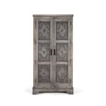 Armoire - bois de manguier massif - finition ethnique - gris - 4 �tag�res - 2 portes battantes