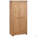 Armoire en bois de pin massif - happiness - 80x50x1715 cm - brun - grand espace de rangement - barre ...