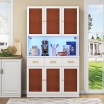 Armoire buffet de cuisine 182cm armoire de cuisine haute avec �clairage led et prise murale armoire blanche ...
