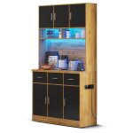 Armoire buffet de cuisine haut meuble de rangement vaisselier avec Éclairage led Étagères ajustables ... Armoire buffet de cuisine haut meuble de rangement vaisselier avec Éclairage led Étagères ajustables ...