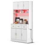 Armoire buffet de cuisine haut meuble de rangement vaisselier avec Éclairage led et prises Étagères ajustables ... Armoire buffet de cuisine haut meuble de rangement vaisselier avec Éclairage led et prises Étagères ajustables ...