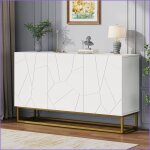 Armoire buffet moderne - plateau hochglanz blanc &amp or - 3 portes ajustables - 130 cm