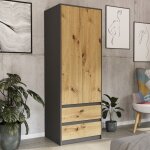 Armoire de chambre 2 portes - 2 tiroirs - 60x35x180 cm - armoire penderie - meuble de rangement - gris ...