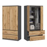 Armoire multifonction 90x50x180 cm ? 2 tiroirs 3 tagres tringle  vtements - meuble de rangement - ...