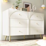 Armoire de chambre avec 6 tiroirs buffet salon meuble dentr�e el�gant commode moderne blanc cr�me 120x40x85cm ...