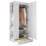 Armoire chambre adulte blanche 70x40x170 cm 1 porte armoire penderie avec tagres et tiroirs armoire ...