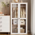 Armoire chambre enfant 2 portes en verre 80 cm armoire penderie dressing enfant bebe avec �tag�res r�glables ...