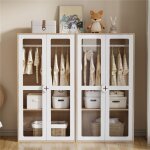 Armoire chambre enfant bois naturel 4 portes verre 160�50�150 cm dressing enfant b�b� armoire de rangement ...