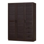 Armoire - moderne - 3 portes - 4 �tag�res - 3 tiroirs - mdf effet noyer fonc� 176x120x52cm
